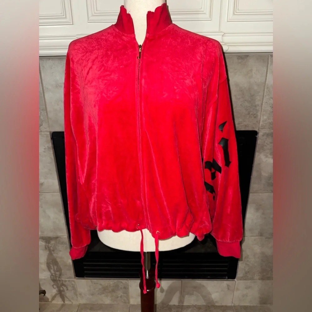 Juicy Couture Women's Red Batwing Velour Velvet Track Jacket Retro Disco Style M - Picture 3 of 9